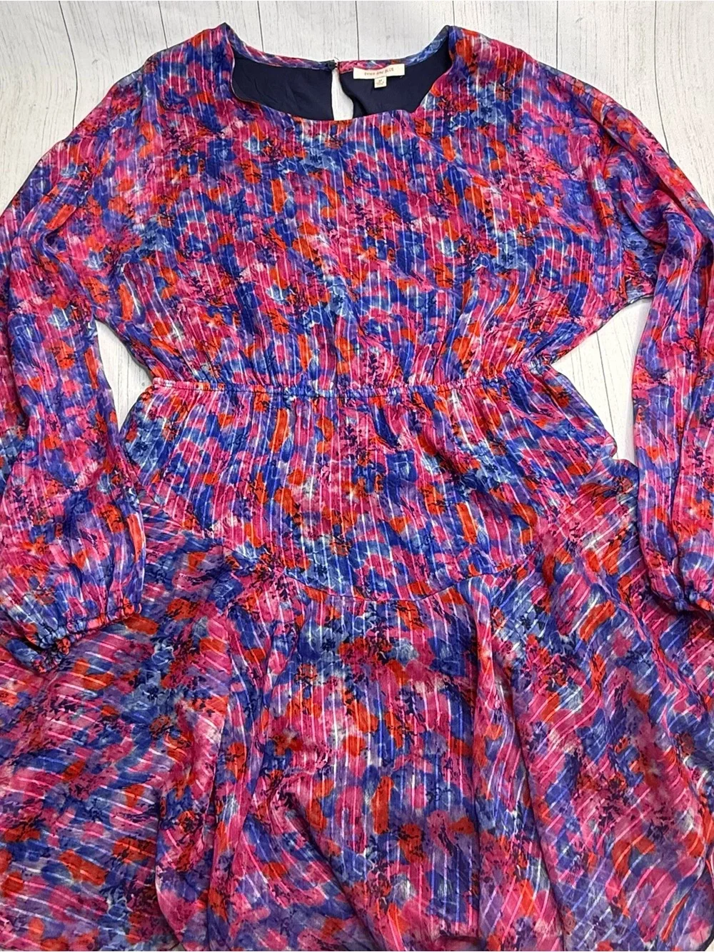Skies Are Blue Dress M Multicolor Abstract Floral Long Sleeve Elastic Waist